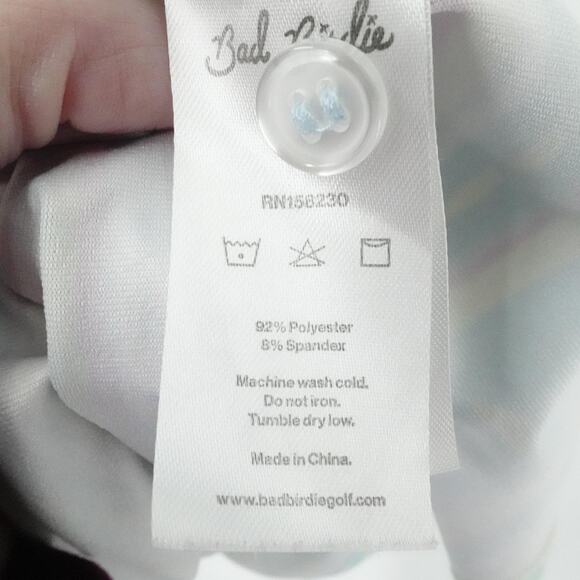 Bad Birdie Polo Shirt Mens Large Mint Pink Pastel Aztec Stripe Golf Performance - Picture 14 of 15